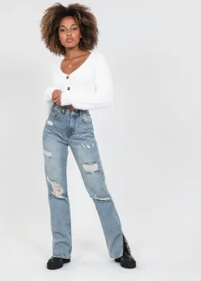 Jean bleu déchiré fendu